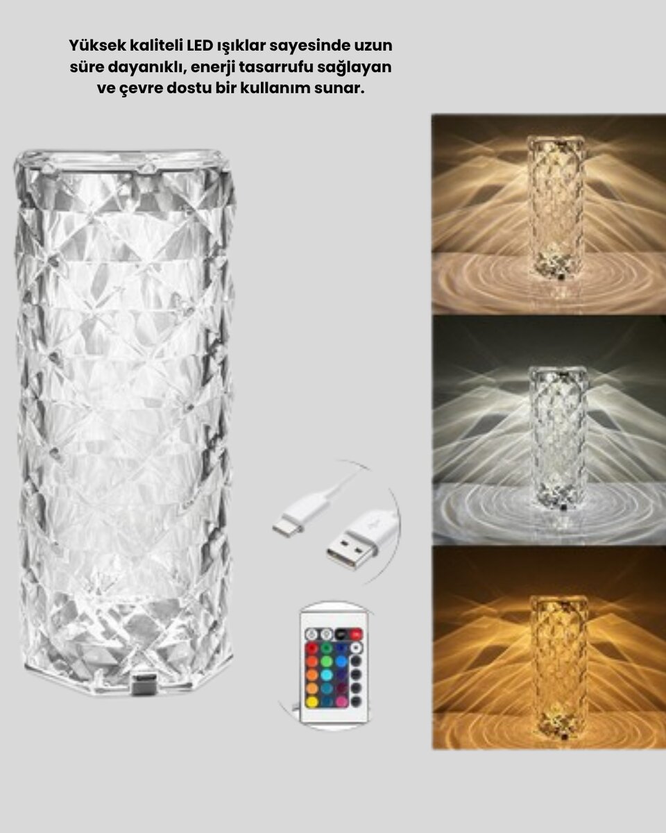 Kristal RGB LED Masa Lambası – Renkli Kumandalı Işık, Dekoratif ve Enerji Tasarruflu Kristal RGB LED Masa Lambası – Renkli Kumandalı Işık, Dekoratif ve Enerji Tasarruflu