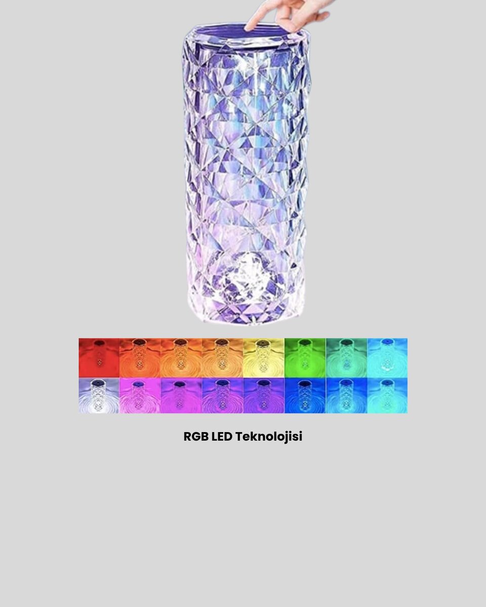 Kristal RGB LED’li Kumandalı Masa ve Gece Lambası – Renkli Işık Modlarıyla Şık Dekoratif Aydınlatma
