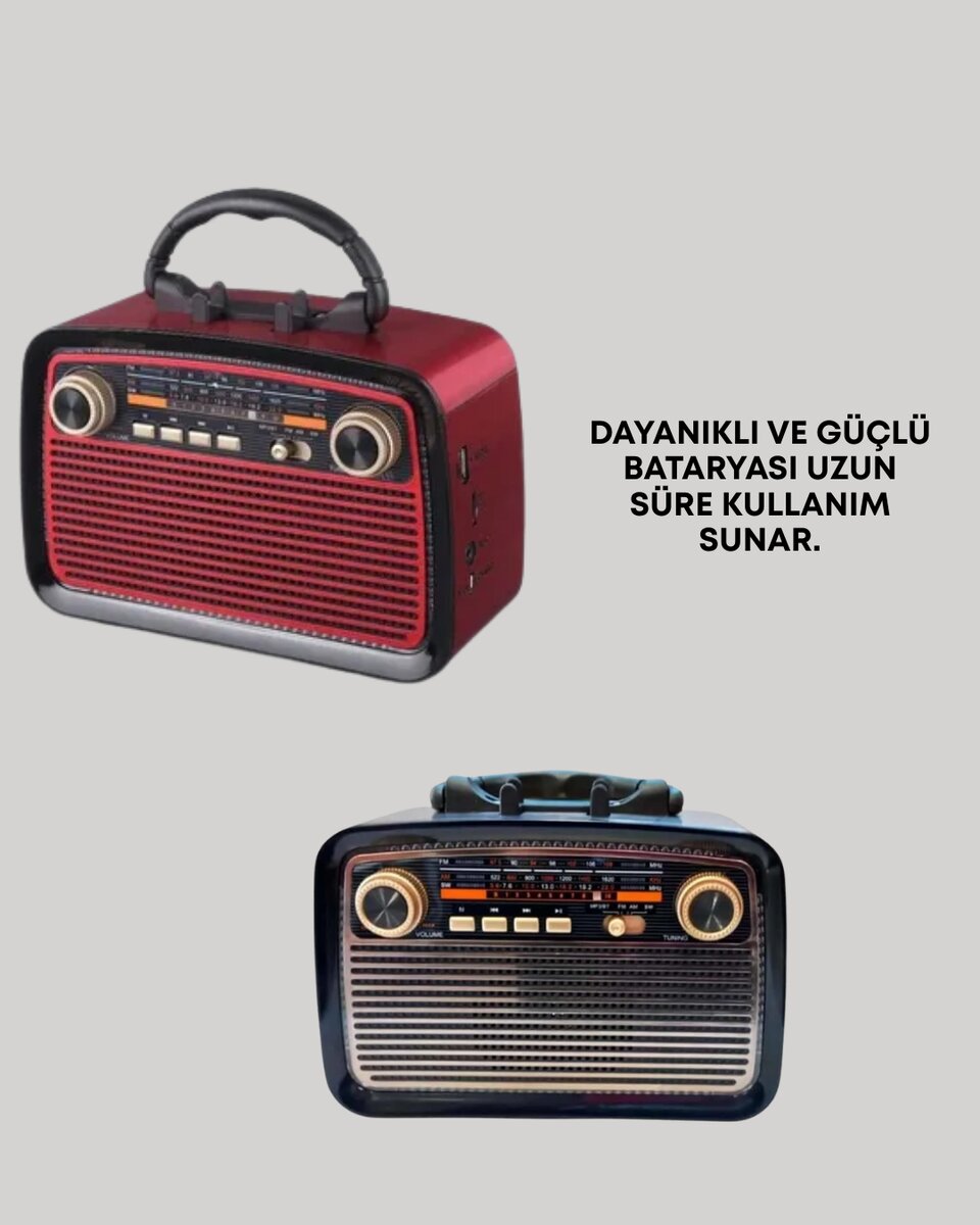 Taşınabilir Bluetooth Hoparlör – Modern Teknoloji ile Nostaljik Radyo Deneyimi, FM/AM Fonksiyonu Taşınabilir Bluetooth Hoparlör – Modern Teknoloji ile Nostaljik Radyo Deneyimi, FM/AM Fonksiyonu