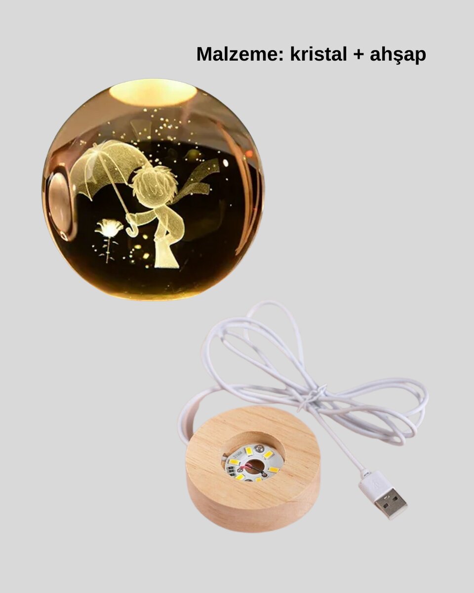 Küçük Prens Figürlü 3D Kristal Top Sıcak Işıklı USB Ahşap Tabanlı Dekor Lamba Küçük Prens Figürlü 3D Kristal Top Sıcak Işıklı USB Ahşap Tabanlı Dekor Lamba