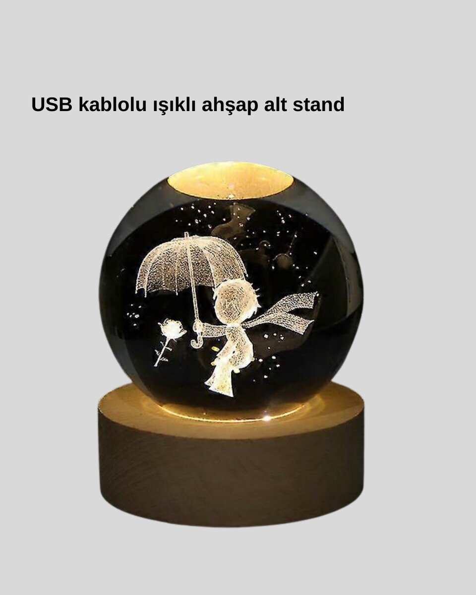 Küçük Prens Figürlü 3D Kristal Top Sıcak Işıklı USB Ahşap Tabanlı Dekor Lamba Küçük Prens Figürlü 3D Kristal Top Sıcak Işıklı USB Ahşap Tabanlı Dekor Lamba