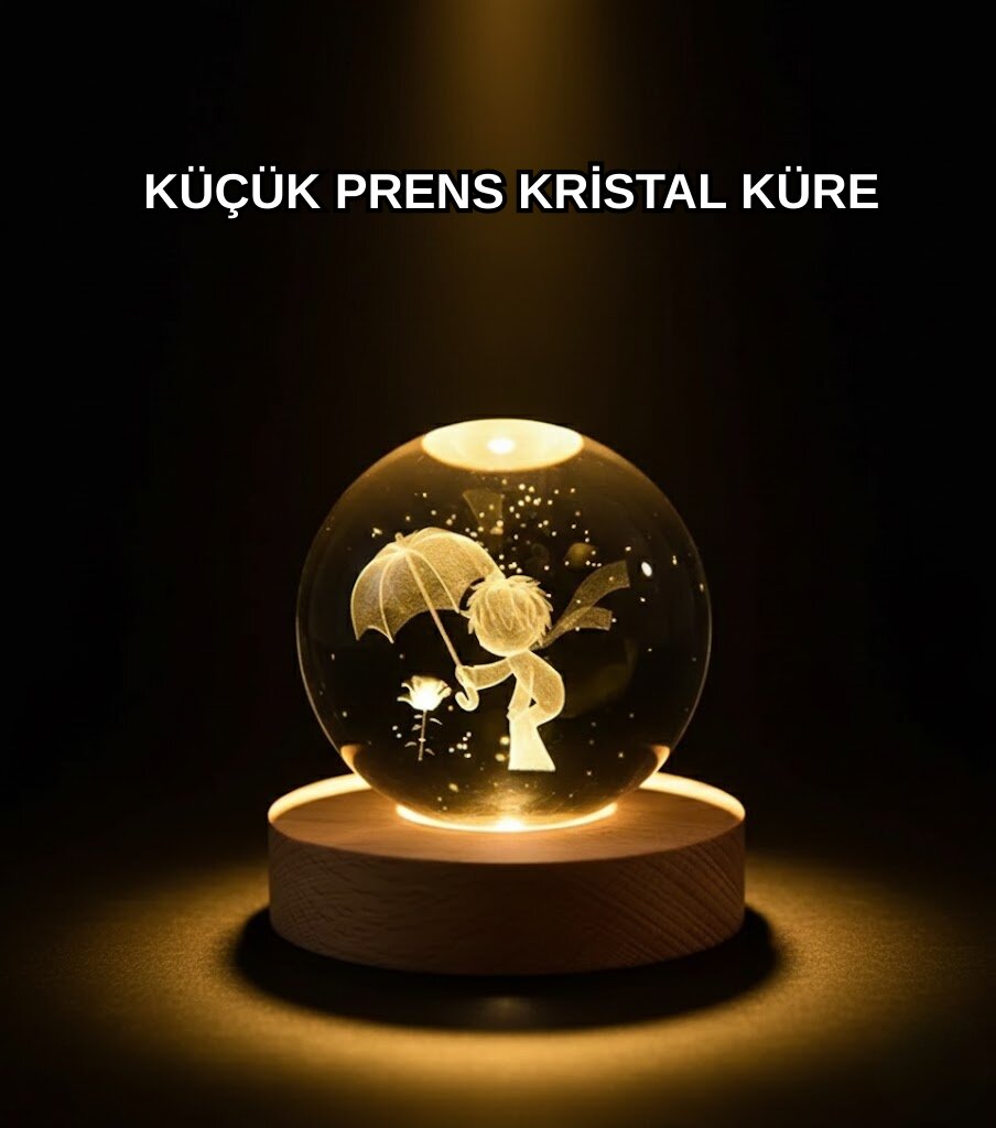 8 cm Küçük Prens 3D Kristal Küre USB Işıklı Ahşap Altlıklı Dekoratif Lamba 8 cm Küçük Prens 3D Kristal Küre USB Işıklı Ahşap Altlıklı Dekoratif Lamba