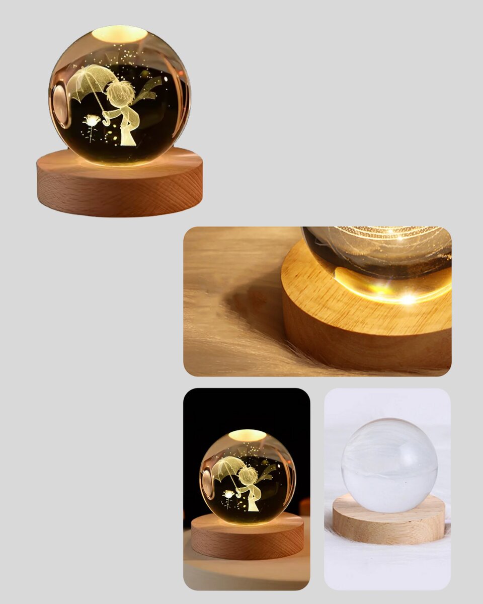 Masif Ahşap Standlı 3D Küçük Prens Kristal Top USB Gece Lambası Sıcak Işık Masif Ahşap Standlı 3D Küçük Prens Kristal Top USB Gece Lambası Sıcak Işık