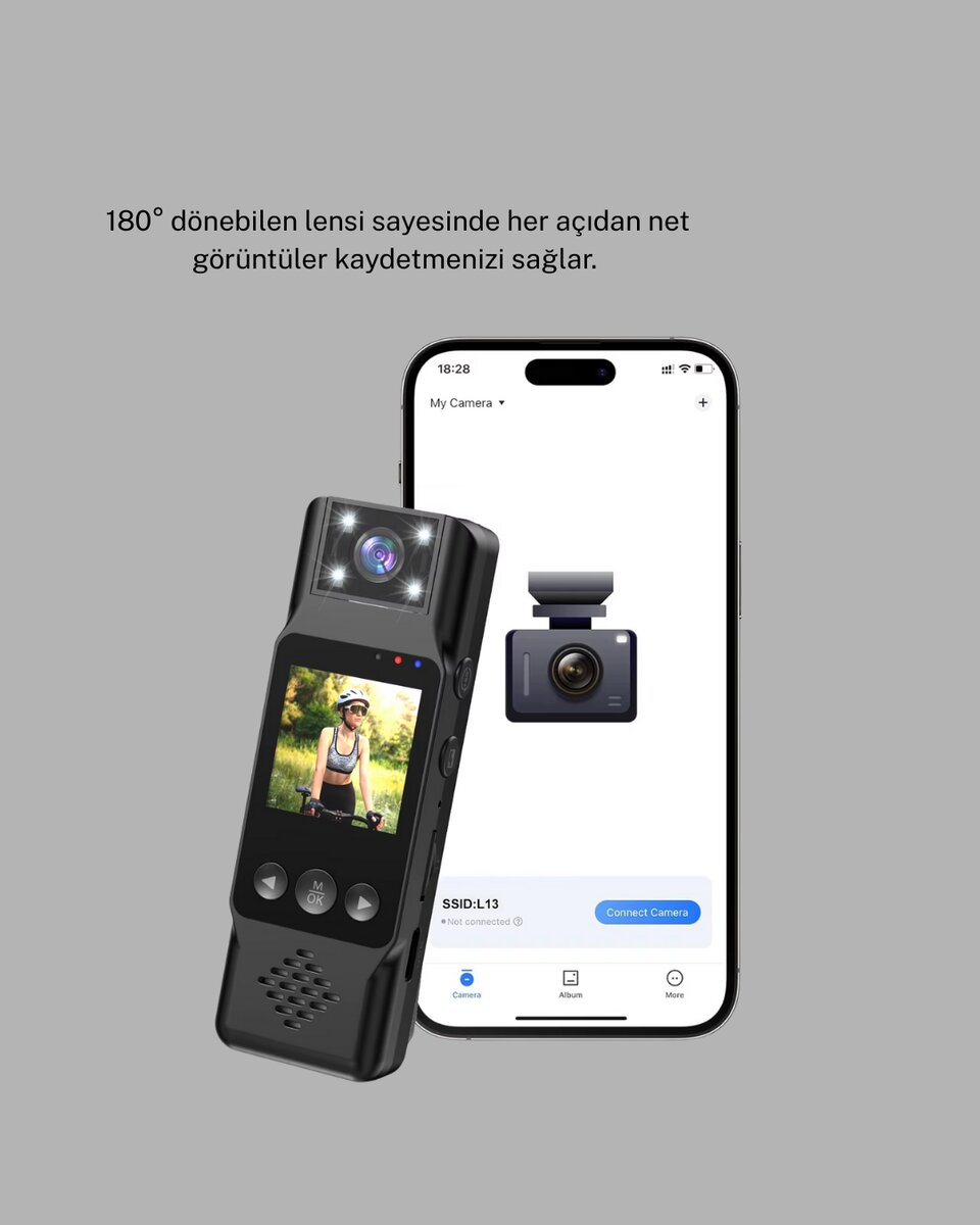 180 Derece Dönebilen Mini Kamera Full HD TFT Ekran Hareket Sensörlü