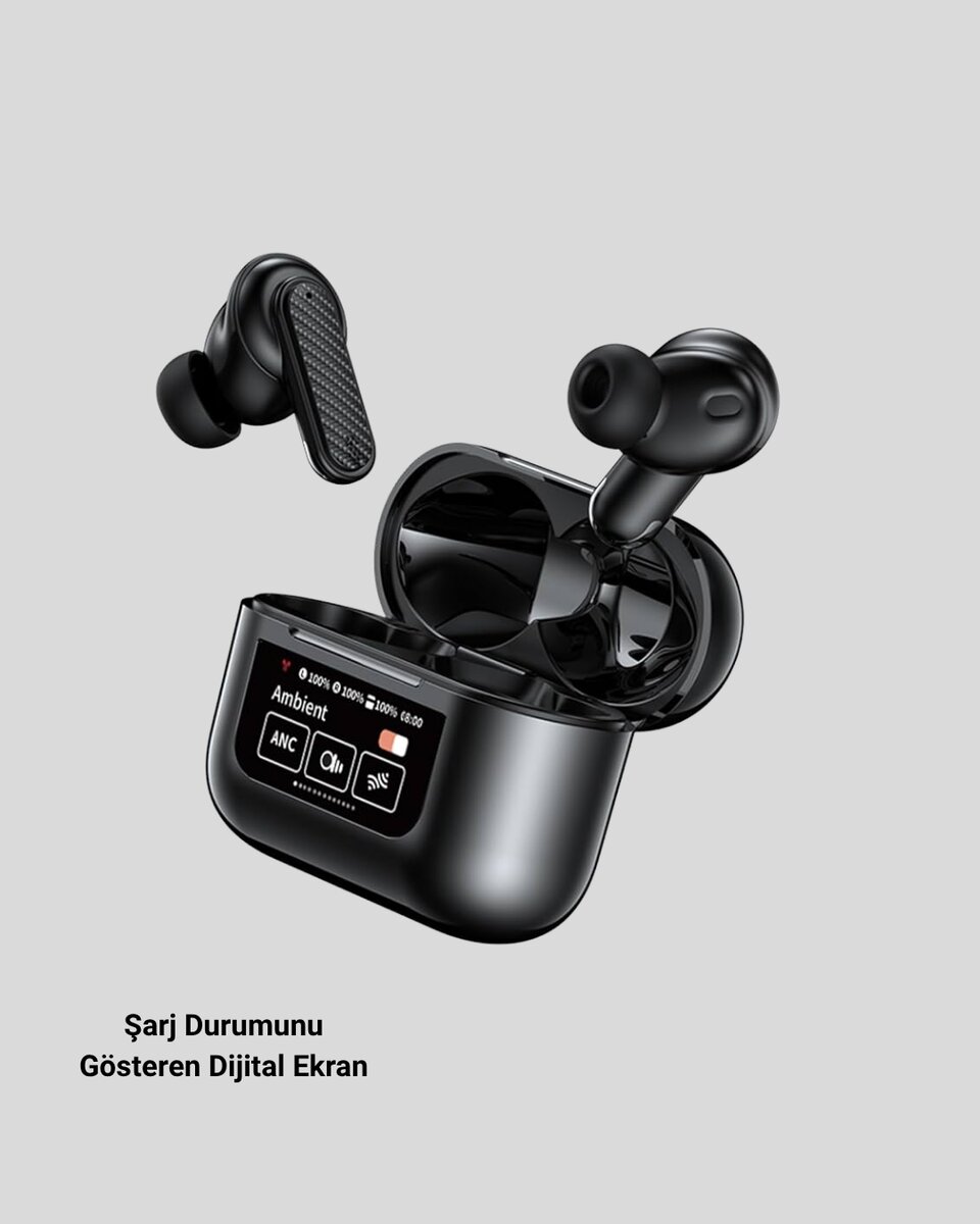 Aktif Gürültü Engelleme (ANC) Kablosuz Bluetooth Kulaklık – Dijital Ekranlı, Dokunmatik ve Uzun Pil Ömürlü Aktif Gürültü Engelleme (ANC) Kablosuz Bluetooth Kulaklık – Dijital Ekranlı, Dokunmatik ve Uzun Pil Ömürlü
