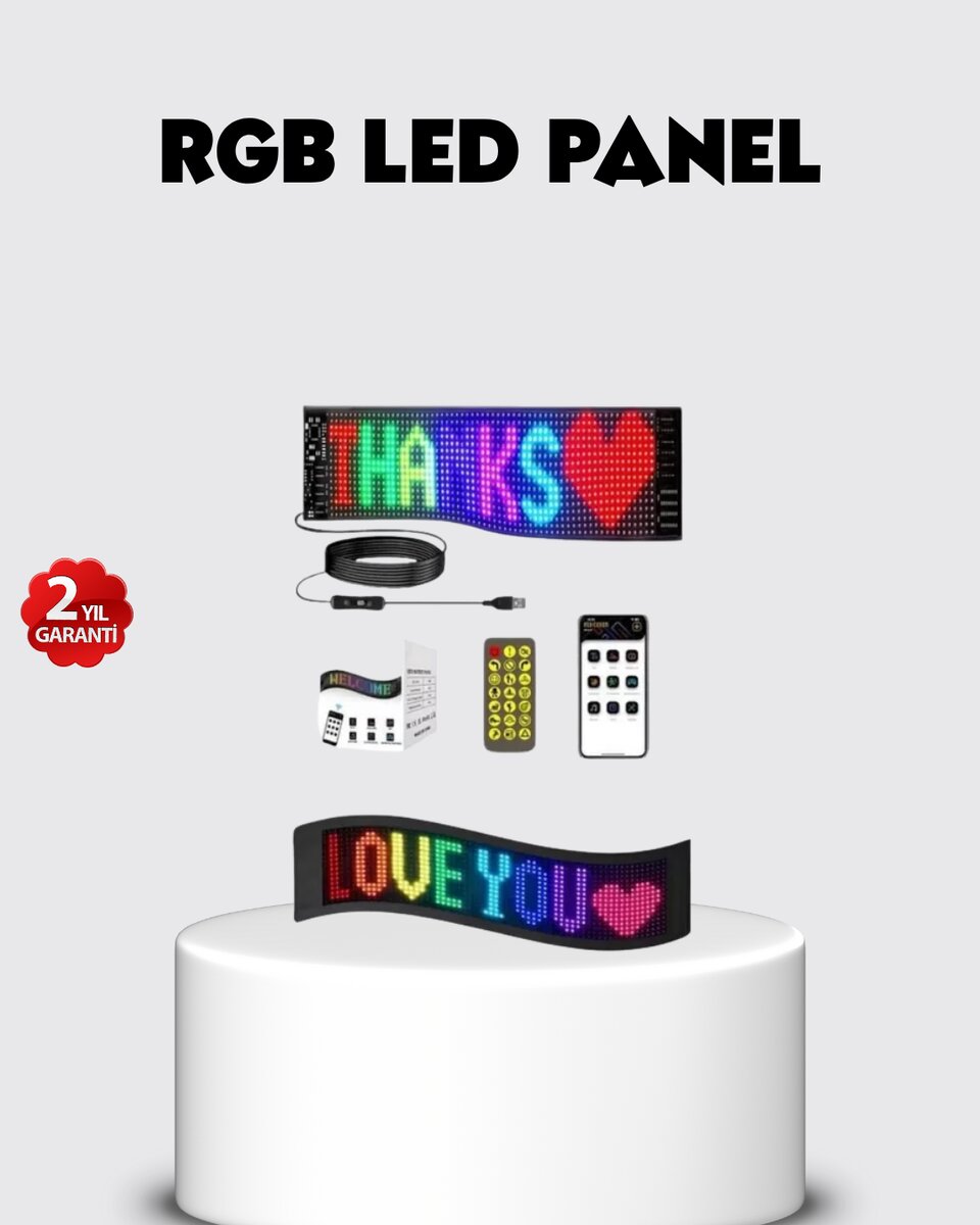 RGB LED Panel – USB Güç Girişli, GIF ve Yazı Gösterimli Akıllı Ekran RGB LED Panel – USB Güç Girişli, GIF ve Yazı Gösterimli Akıllı Ekran