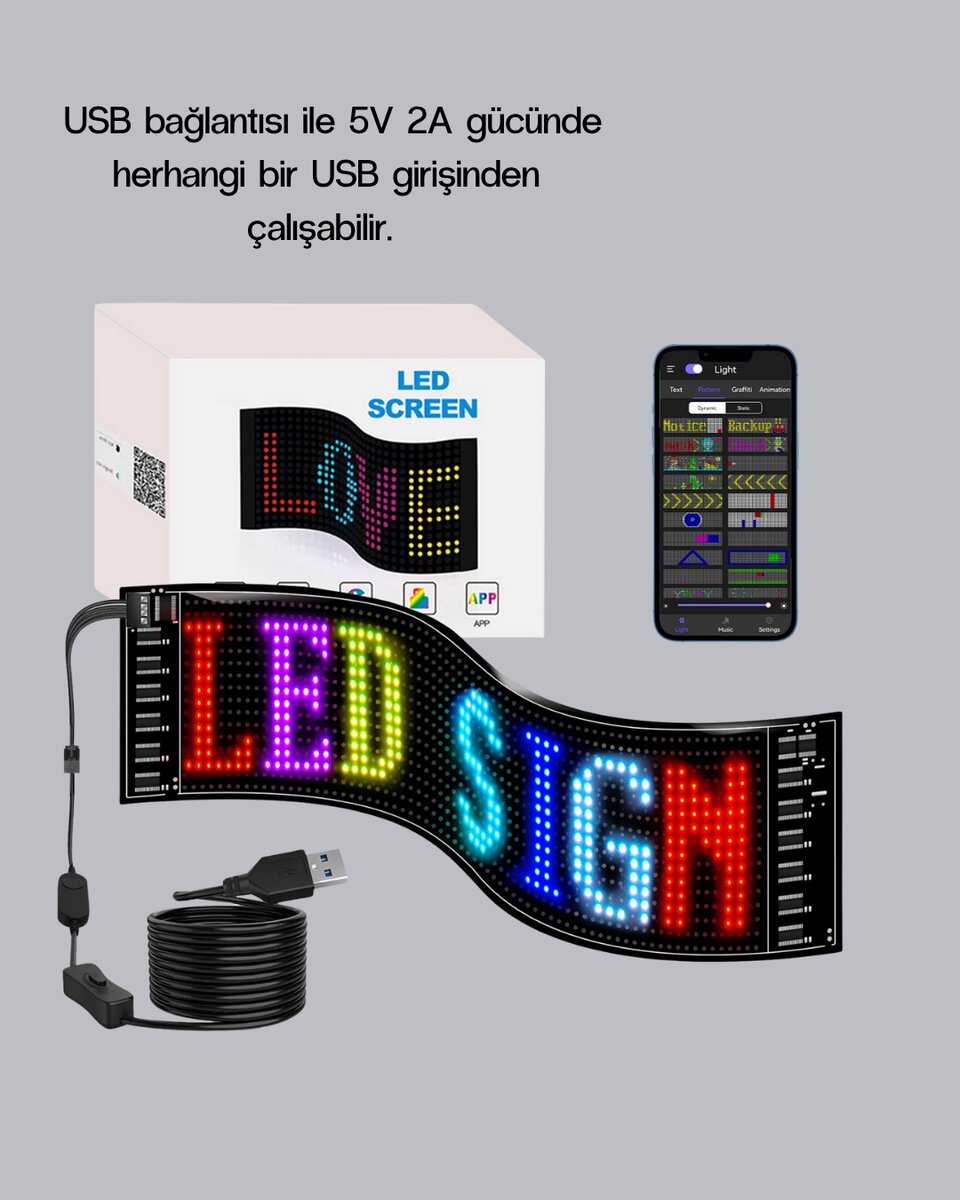 RGB LED Panel – USB Güç Girişli, GIF ve Yazı Gösterimli Akıllı Ekran RGB LED Panel – USB Güç Girişli, GIF ve Yazı Gösterimli Akıllı Ekran