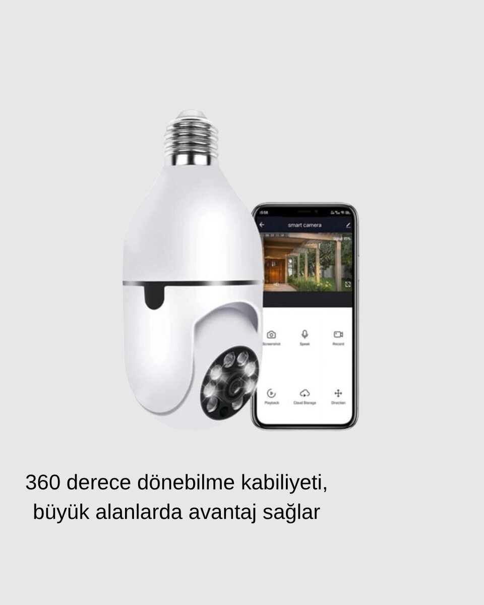 360° Akıllı Güvenlik Kamerası – Duya Takılabilir, Wi-Fi Bağlantılı, Hareket Sensörlü 360° Akıllı Güvenlik Kamerası – Duya Takılabilir, Wi-Fi Bağlantılı, Hareket Sensörlü