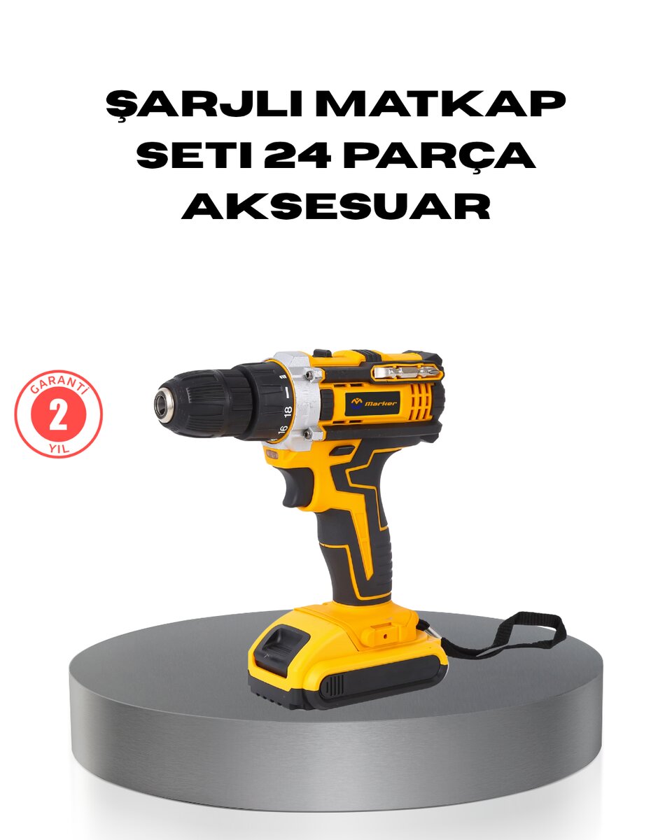 Çift Bataryalı Darbeli Şarjlı Matkap Seti – Metal Dişli, 24 Parça Aksesuar ve LED Işıklı Çift Bataryalı Darbeli Şarjlı Matkap Seti – Metal Dişli, 24 Parça Aksesuar ve LED Işıklı