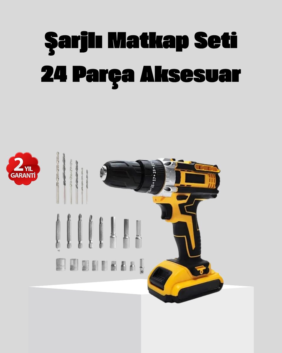 24 Parça Çift Bataryalı Akülü Darbeli Matkap – Güçlü Motor, Metal Dişli, LED Işıklı 24 Parça Çift Bataryalı Akülü Darbeli Matkap – Güçlü Motor, Metal Dişli, LED Işıklı
