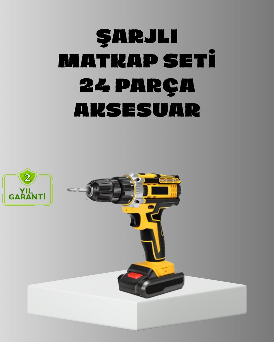 Şarjlı Darbeli Matkap Seti – 2 Bataryalı, 24W Güç, 24 Parça Aksesuar, LED Işıklı Şarjlı Darbeli Matkap Seti – 2 Bataryalı, 24W Güç, 24 Parça Aksesuar, LED Işıklı