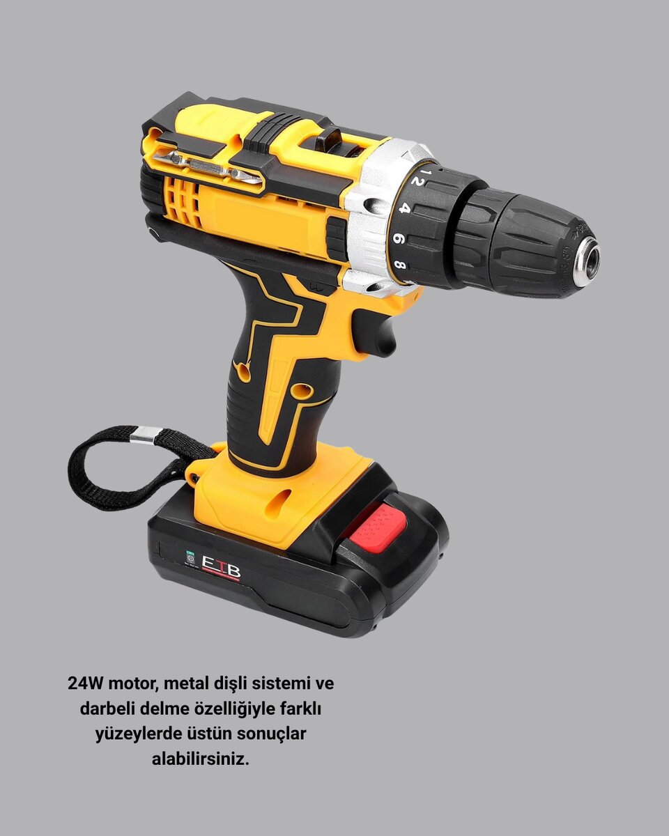 Şarjlı Darbeli Matkap Seti – 2 Bataryalı, 24W Güç, 24 Parça Aksesuar, LED Işıklı Şarjlı Darbeli Matkap Seti – 2 Bataryalı, 24W Güç, 24 Parça Aksesuar, LED Işıklı