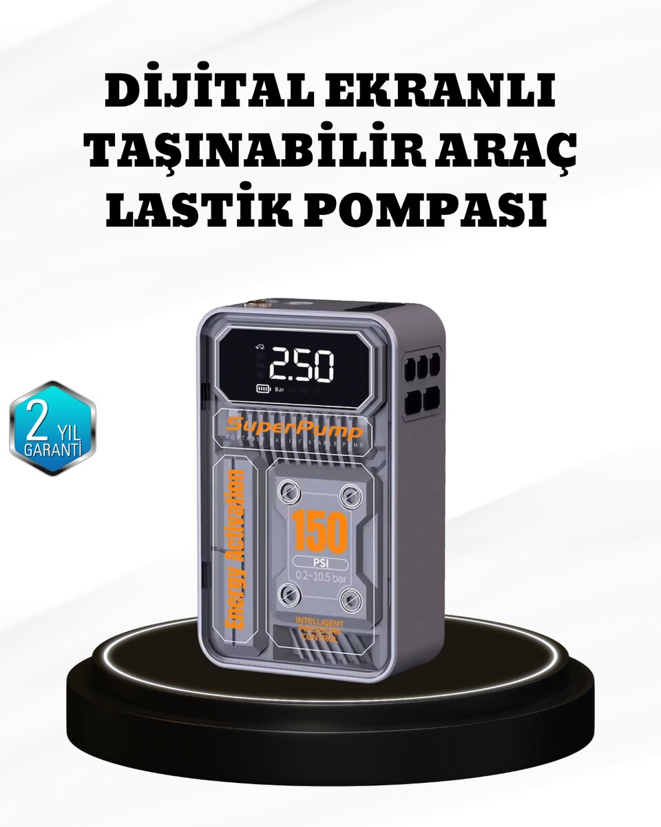 150 PSI Kablosuz Şarjlı Hava Pompası – LED Ekranlı ve Otomatik Kapanma Özellikli 150 PSI Kablosuz Şarjlı Hava Pompası – LED Ekranlı ve Otomatik Kapanma Özellikli