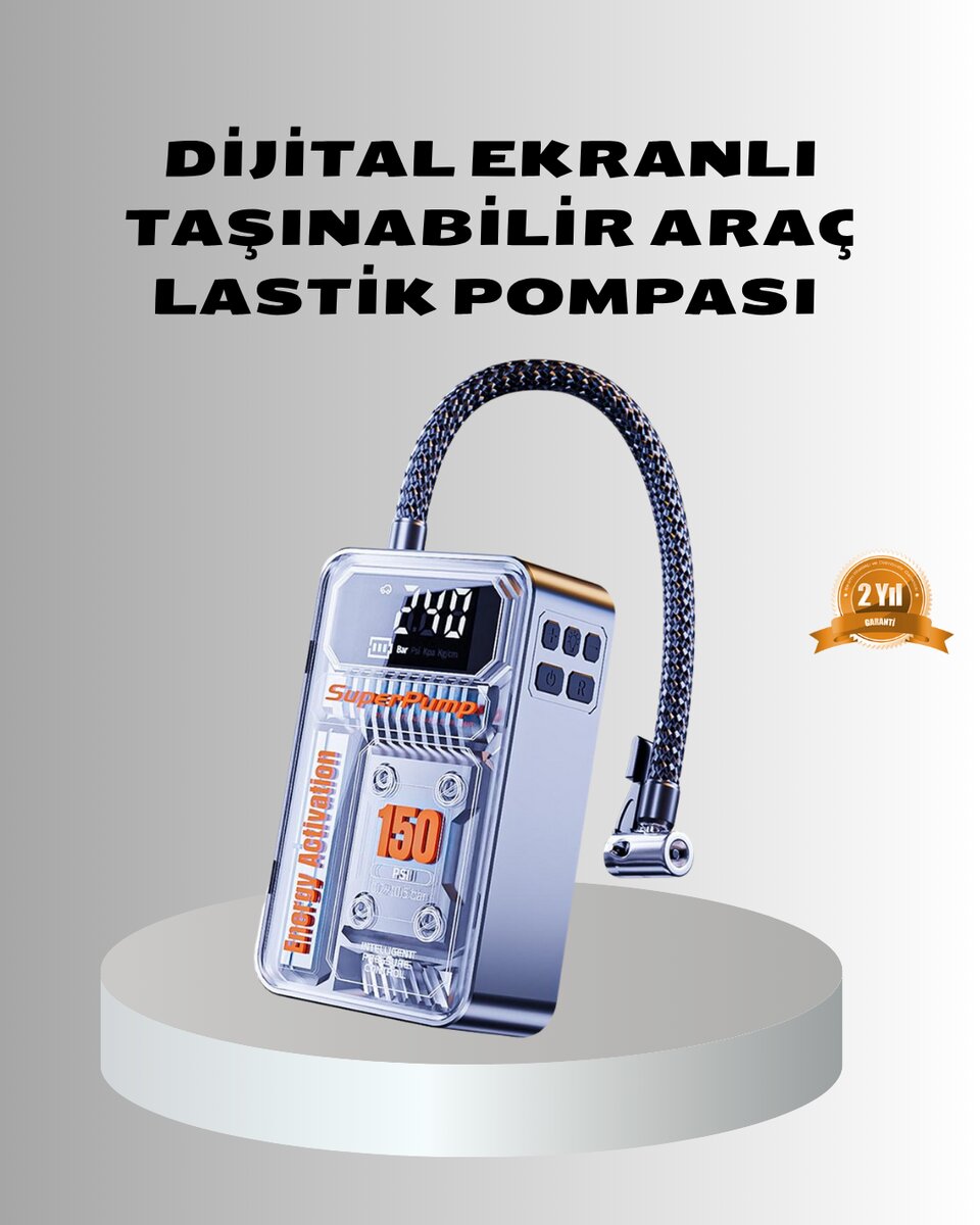 Şarjlı Kablosuz Hava Pompası – 150 PSI Basınç, LED Ekran ve 6000mAh Batarya Şarjlı Kablosuz Hava Pompası – 150 PSI Basınç, LED Ekran ve 6000mAh Batarya