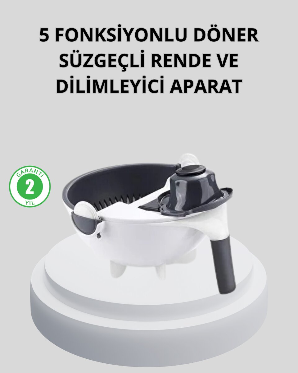 5 Fonksiyonlu Döner Rende Süzgeçli Çok Amaçlı Sebze Doğrayıcı Kaymaz Tabanlı 5 Fonksiyonlu Döner Rende Süzgeçli Çok Amaçlı Sebze Doğrayıcı Kaymaz Tabanlı