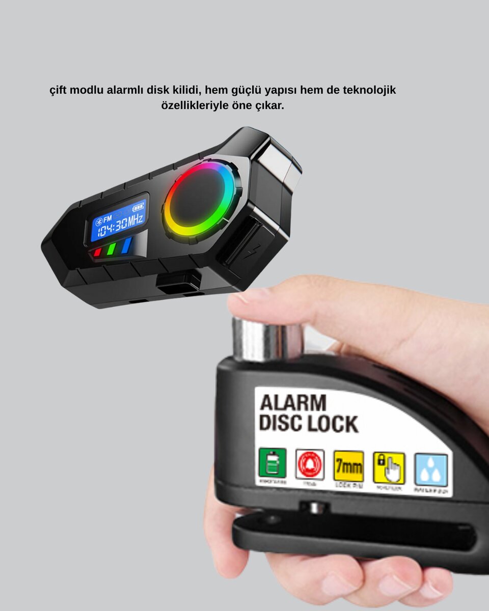 Motosiklet ve Günlük Kullanım İçin Bluetooth Hoparlör ve Disk Kilidi Seti Motosiklet ve Günlük Kullanım İçin Bluetooth Hoparlör ve Disk Kilidi Seti