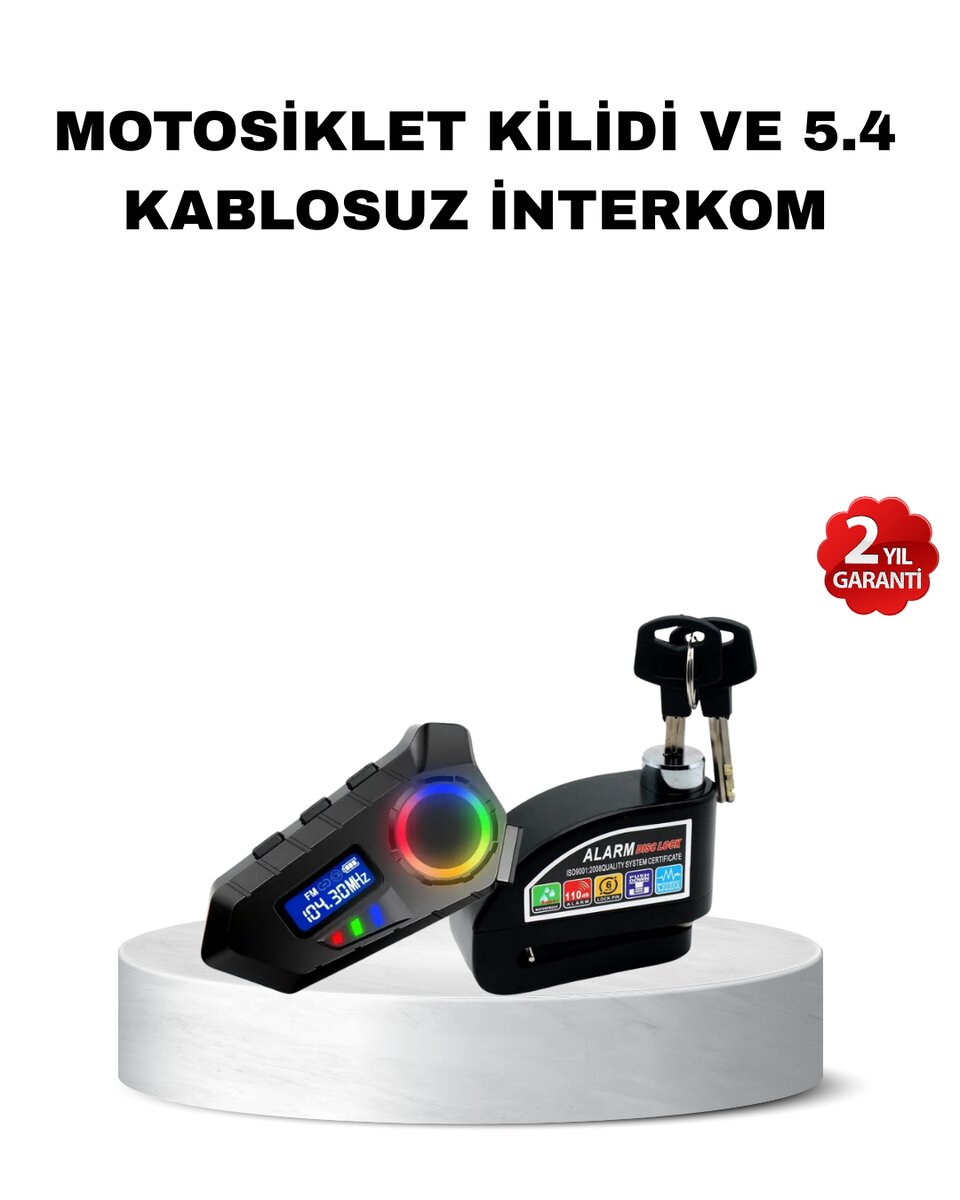 Bluetooth 5.4 İntercom ve Alarmlı Disk Kilidi Seti Güçlü Ses ve Güvenlik Bluetooth 5.4 İntercom ve Alarmlı Disk Kilidi Seti Güçlü Ses ve Güvenlik