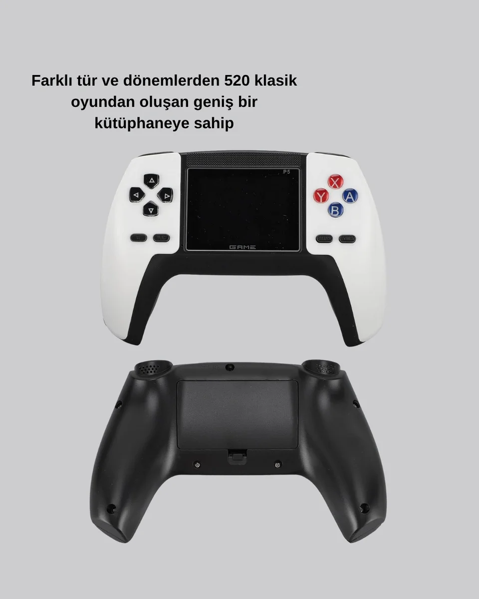 520 Klasik Oyunlu P5™ ControllerView Retro Konsol – Şarjlı, AV Giriş Destekli, Ergonomik Tasarım