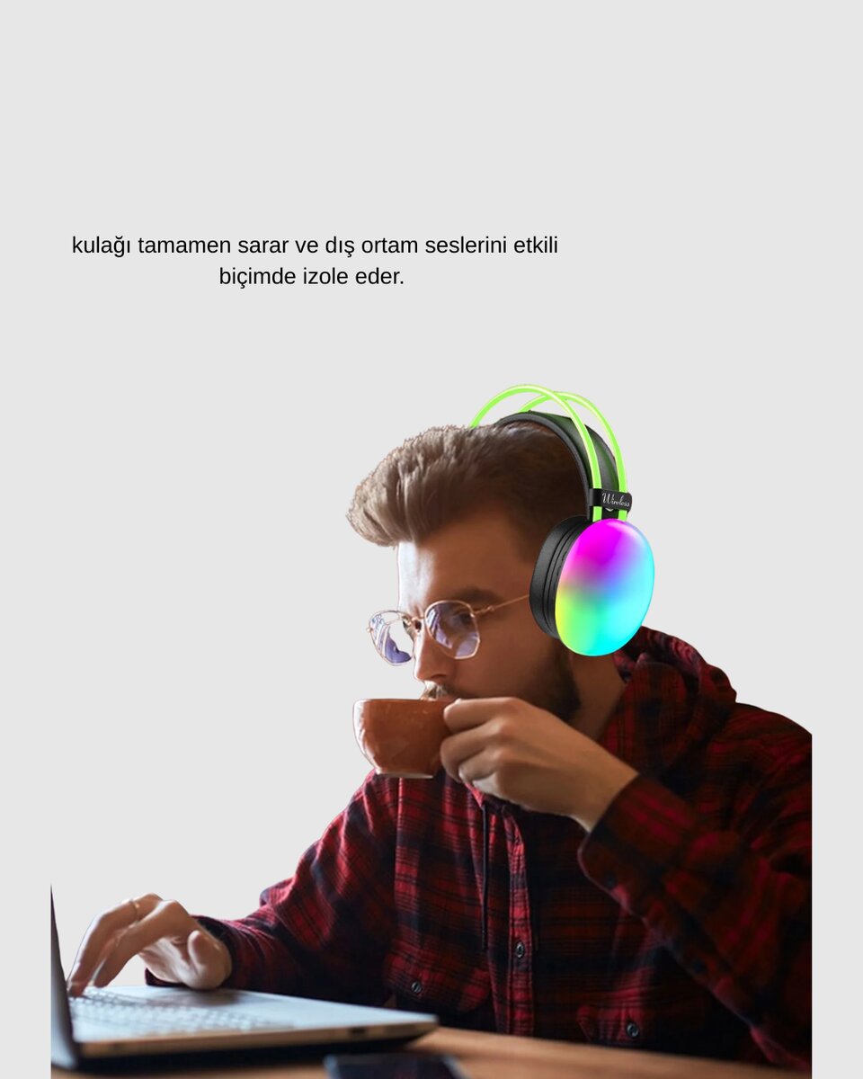 Ergonomik RGB Bluetooth Kulaklık 3D Ses Ergonomik RGB Bluetooth Kulaklık 3D Ses