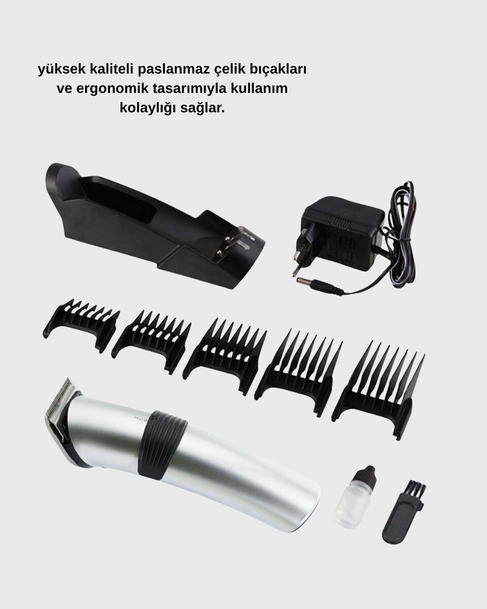 Kablosuz Profesyonel Tıraş Makinesi – Şarjlı, 60 Dakika Kullanım Süreli, Çelik Bıçaklı, Sessiz Motor Kablosuz Profesyonel Tıraş Makinesi – Şarjlı, 60 Dakika Kullanım Süreli, Çelik Bıçaklı, Sessiz Motor