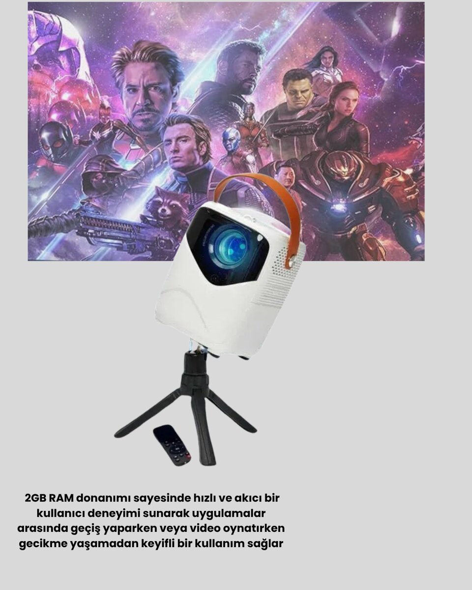 Mini Akıllı Projektör – 1080P Full HD, 64GB Depolama, 2GB RAM, Uzaktan Kumanda Destekli Mini Akıllı Projektör – 1080P Full HD, 64GB Depolama, 2GB RAM, Uzaktan Kumanda Destekli