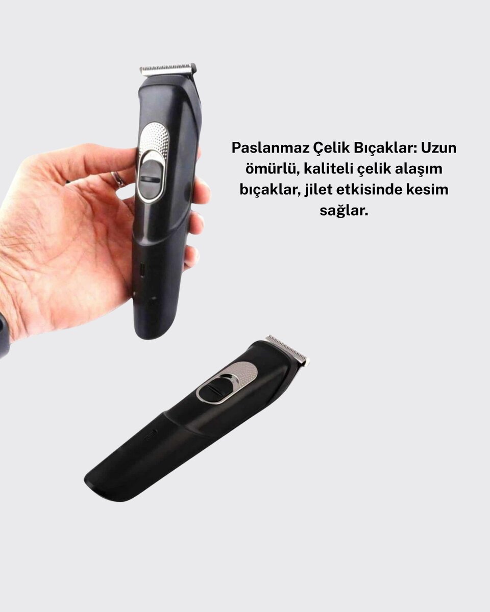 Paslanmaz Bıçaklı, Şarjlı ve Sessiz Saç Sakal Kesme Makinesi – Ev Kullanımı İçin İdeal Paslanmaz Bıçaklı, Şarjlı ve Sessiz Saç Sakal Kesme Makinesi – Ev Kullanımı İçin İdeal