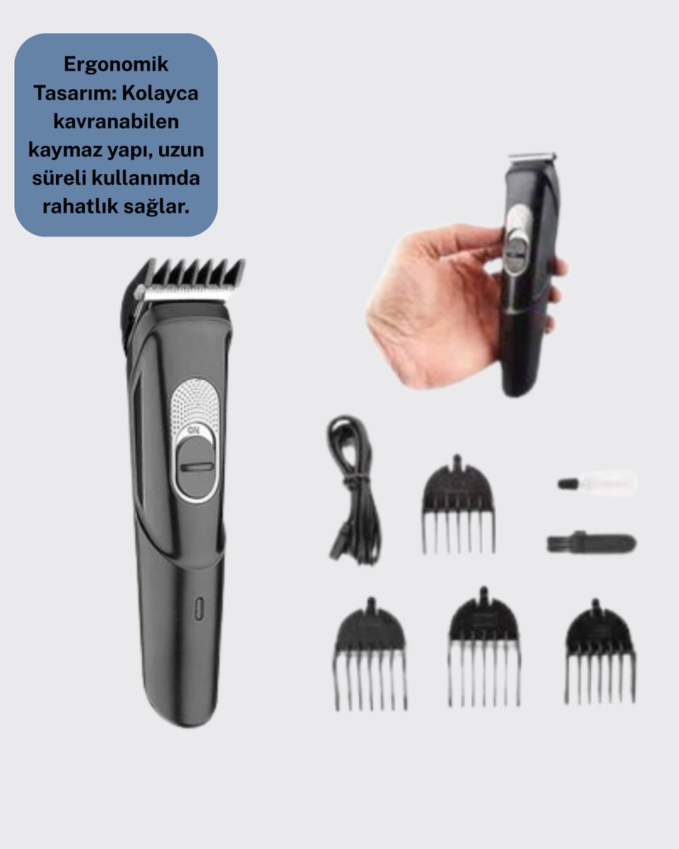 Ergonomik Tasarımlı, 3 Taraklı Profesyonel Şarjlı Saç Sakal Tıraş Makinesi Ergonomik Tasarımlı, 3 Taraklı Profesyonel Şarjlı Saç Sakal Tıraş Makinesi