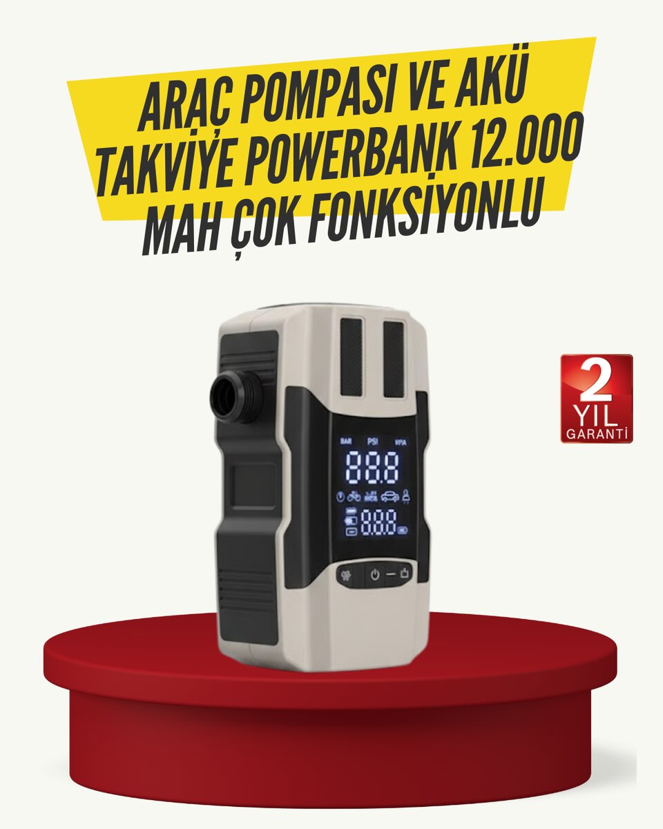 Araç Lastik Şişirme Pompası ve Akü Takviye Powerbank Bir Arada Araç Lastik Şişirme Pompası ve Akü Takviye Powerbank Bir Arada