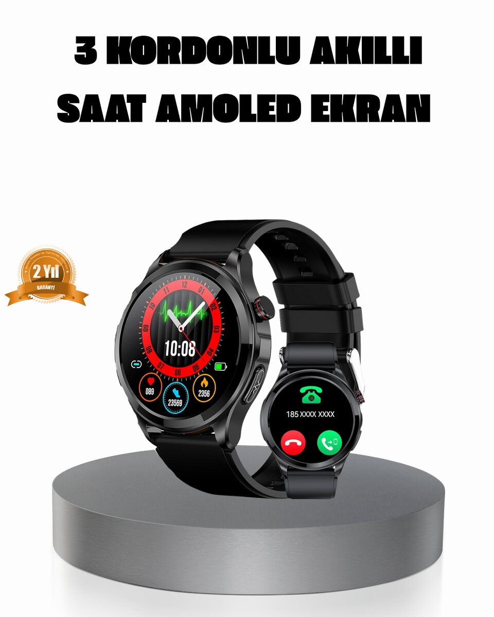 AMOLED Ekranlı Smartwatch – 3 Kordonlu, Kalp Atış & Uyku Takipli Akıllı Saat AMOLED Ekranlı Smartwatch – 3 Kordonlu, Kalp Atış & Uyku Takipli Akıllı Saat