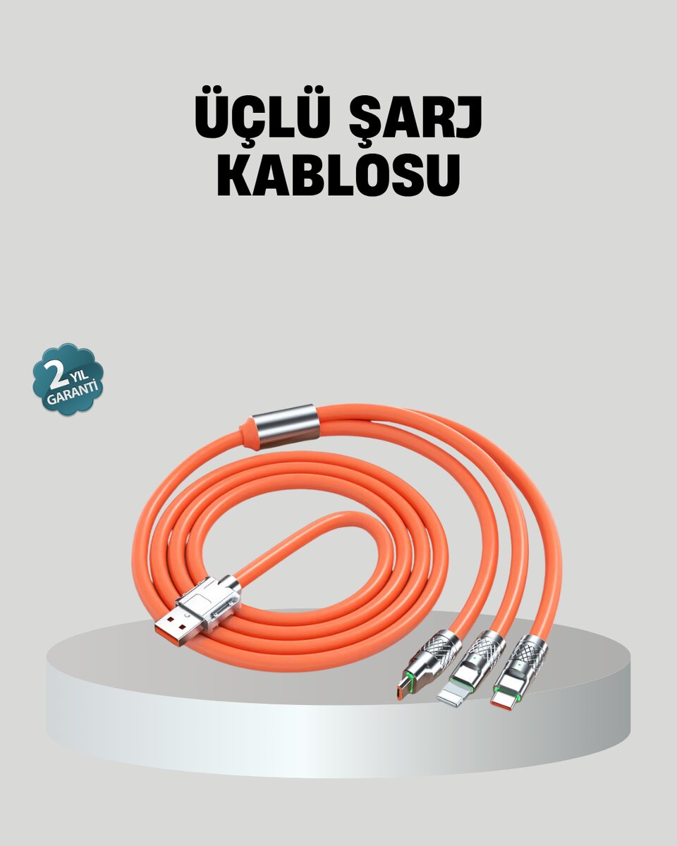 ÜÇLÜ Şarj Kablosu – Yüksek Hızlı, Dayanıklı ve Uzun Ömürlü ÜÇLÜ Şarj Kablosu – Yüksek Hızlı, Dayanıklı ve Uzun Ömürlü