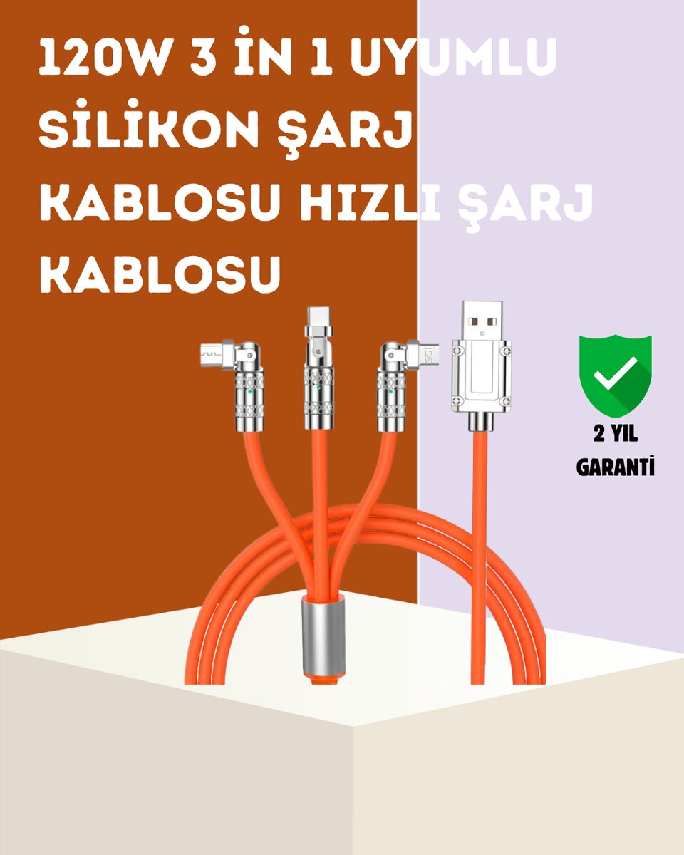 120 W Hızlı Çözüm Sunan 3'ü 1 USB Şarj Kablosu– Sağlam Gövde 120 W Hızlı Çözüm Sunan 3'ü 1 USB Şarj Kablosu– Sağlam Gövde