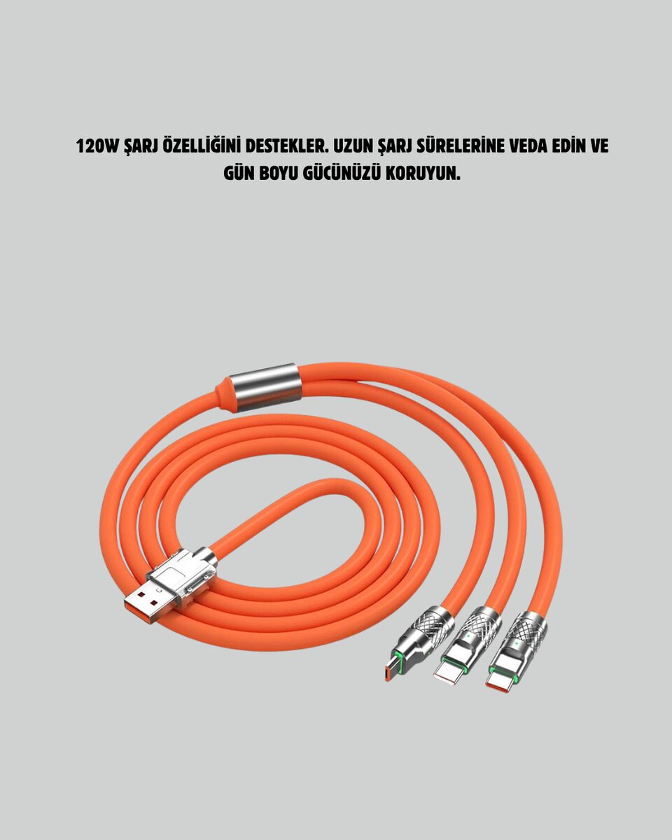 120 W Hızlı Çözüm Sunan 3'ü 1 USB Şarj Kablosu– Sağlam Gövde 120 W Hızlı Çözüm Sunan 3'ü 1 USB Şarj Kablosu– Sağlam Gövde