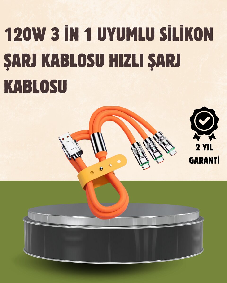 120 W Şarj ve Veri Aktarımı Kablo– 3 Başlıklı Çok Amaçlı Kablo Yüksek Hızlı 120 W Şarj ve Veri Aktarımı Kablo– 3 Başlıklı Çok Amaçlı Kablo Yüksek Hızlı