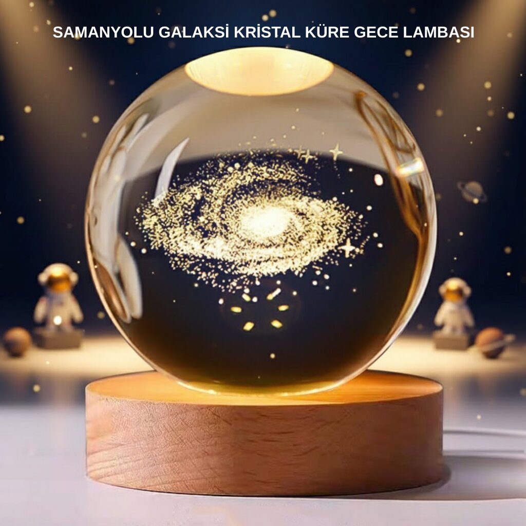 Samanyolu Desenli Kristal Küre Ahşap Standlı Gün Işığı LED Masa Lambası Samanyolu Desenli Kristal Küre Ahşap Standlı Gün Işığı LED Masa Lambası