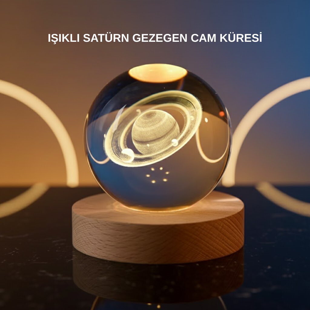 3D Satürn Gravürlü Kristal Küre Dekoratif LED Işıklı Gece Lambası 3D Satürn Gravürlü Kristal Küre Dekoratif LED Işıklı Gece Lambası