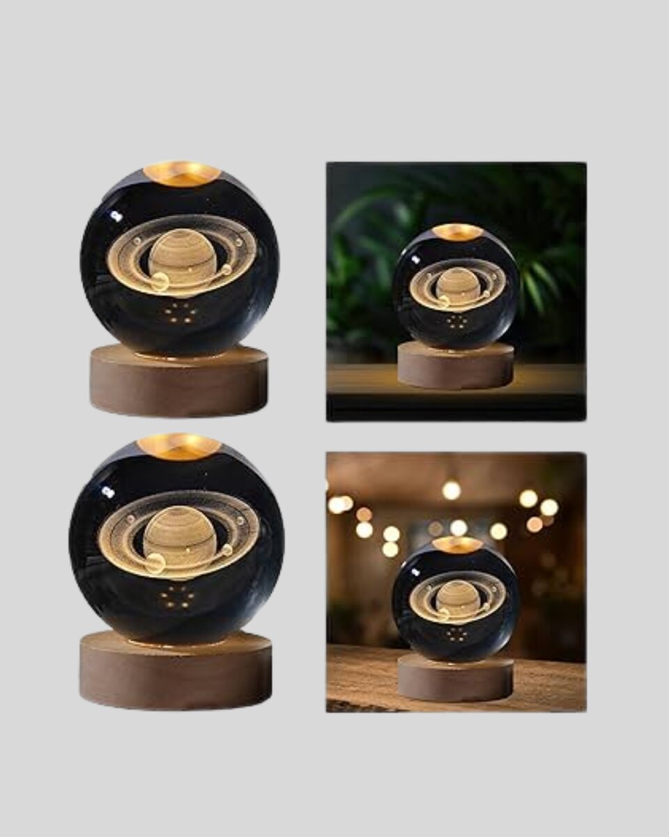 3D Satürn Gravürlü Kristal Küre Dekoratif LED Işıklı Gece Lambası 3D Satürn Gravürlü Kristal Küre Dekoratif LED Işıklı Gece Lambası