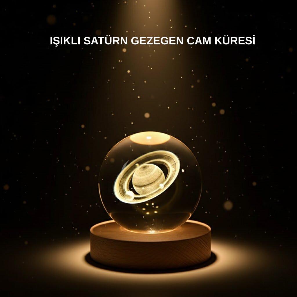 Ahşap Tabanlı 3D Satürn Kristal Küre Atmosfer Lambası Ahşap Tabanlı 3D Satürn Kristal Küre Atmosfer Lambası