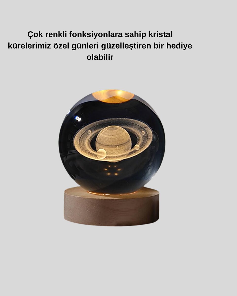 Satürn Desenli Kristal Küre LED Gece Lambası Ahşap Standlı Satürn Desenli Kristal Küre LED Gece Lambası Ahşap Standlı
