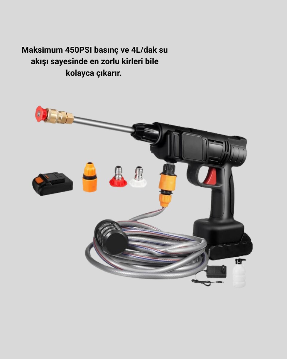 Kablosuz Basınçlı Yıkama Makinesi – 48V Güçlü Motor, 2 Pil ve Köpük Hazneli Kablosuz Basınçlı Yıkama Makinesi – 48V Güçlü Motor, 2 Pil ve Köpük Hazneli