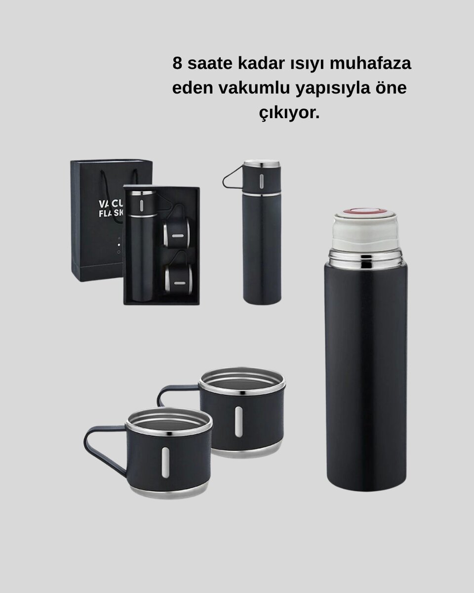 500 ml Paslanmaz Çelik Termos Seti – Sızdırmaz, Vakumlu, Isı Koruma Özellikli, Taşınabilir Termos