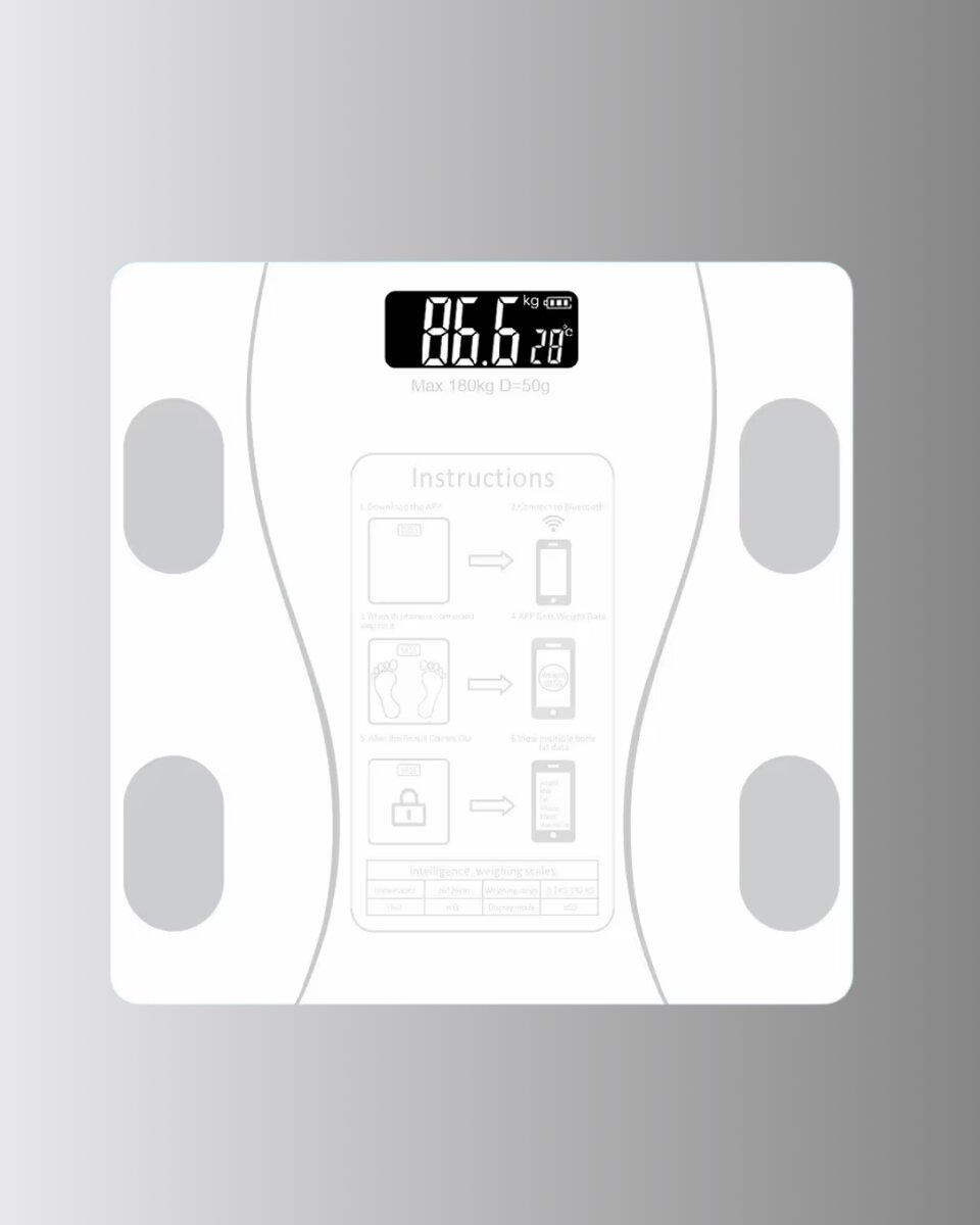 Bluetooth Akıllı Tartı – 8 Fonksiyonlu Dijital Baskül, 180 kg Kapasiteli Bluetooth Akıllı Tartı – 8 Fonksiyonlu Dijital Baskül, 180 kg Kapasiteli