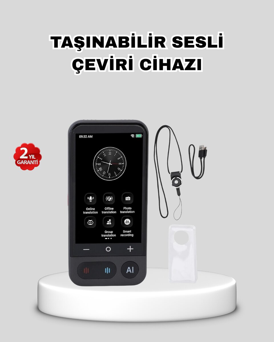Taşınabilir Akıllı Sesli Çeviri Cihazı – 139 Dil Desteği, Dokunmatik Ekran Taşınabilir Akıllı Sesli Çeviri Cihazı – 139 Dil Desteği, Dokunmatik Ekran