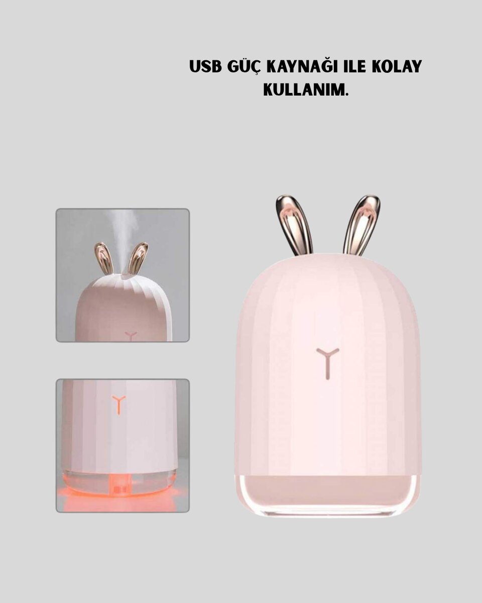 200 ml Tavşan Kulaklı Ultrasonik Hava Nemlendirici ve Gece Lambası 200 ml Tavşan Kulaklı Ultrasonik Hava Nemlendirici ve Gece Lambası