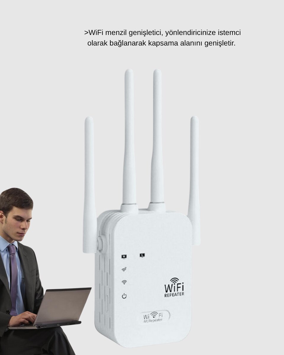 Antenli WiFi Repeater 300m2 Kapsama Alanı WPA3 Güvenlikli Antenli WiFi Repeater 300m2 Kapsama Alanı WPA3 Güvenlikli