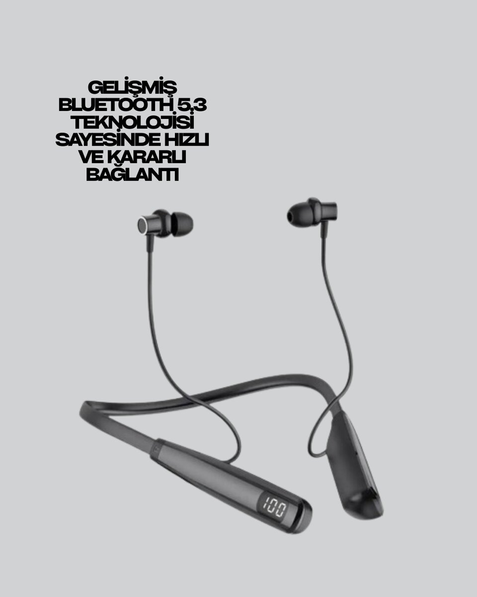 Boyun Askılı Kablosuz Bluetooth Kulaklık – Aktif Gürültü Önleme, LCD Ekranlı