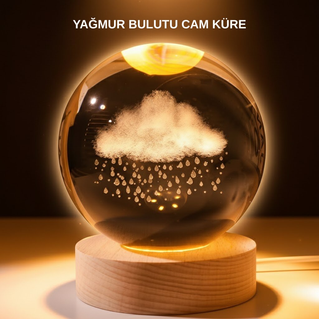 USB LED 3D Yağmur Bulutu Kristal Küre Sıcak Işıklı Ahşap Standlı Gece Lambası USB LED 3D Yağmur Bulutu Kristal Küre Sıcak Işıklı Ahşap Standlı Gece Lambası