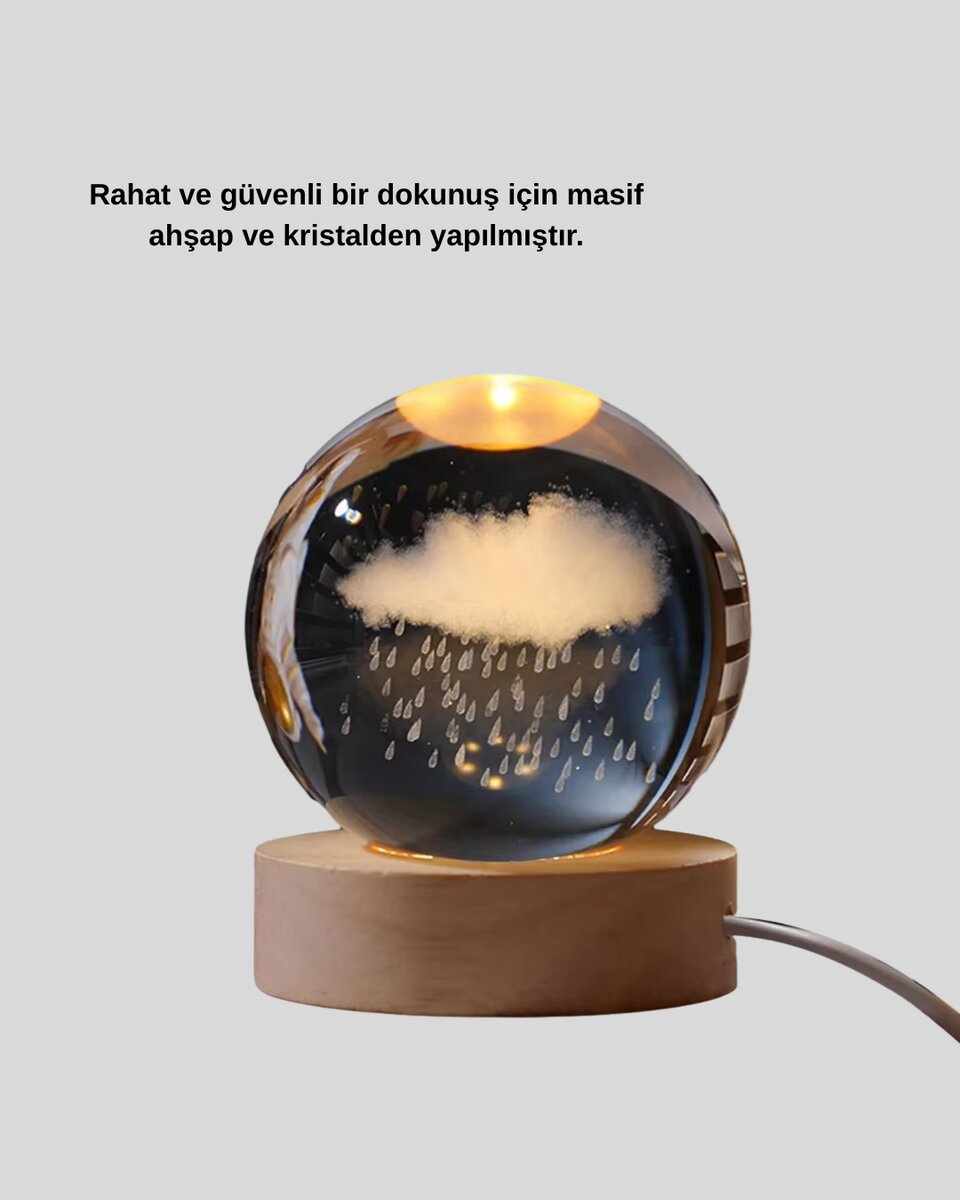 USB Bağlantılı 3D Kristal Yağmur Bulutu Lamba Ahşap Tabanlı Dekoratif Aydınlatma USB Bağlantılı 3D Kristal Yağmur Bulutu Lamba Ahşap Tabanlı Dekoratif Aydınlatma