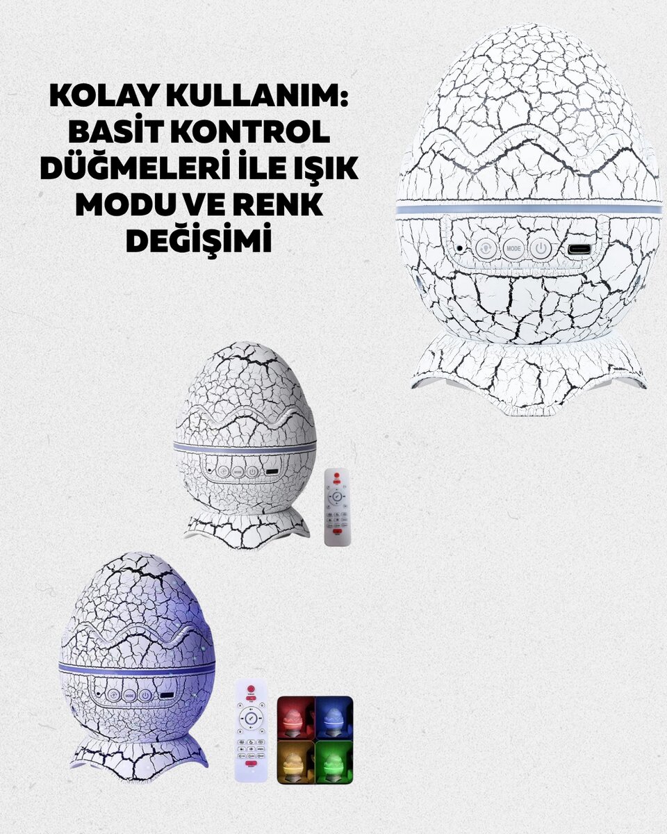 Dinozor Yumurtası Galaksi Projektör Gece Lambası 4'ü 1 Arada – Bluetooth Hoparlörlü Dinozor Yumurtası Galaksi Projektör Gece Lambası 4'ü 1 Arada – Bluetooth Hoparlörlü