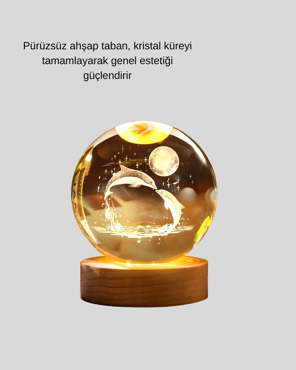 Yunus Temalı Kristal Küre USB Işıklı Ahşap Altlıklı Gece Lambası Yunus Temalı Kristal Küre USB Işıklı Ahşap Altlıklı Gece Lambası