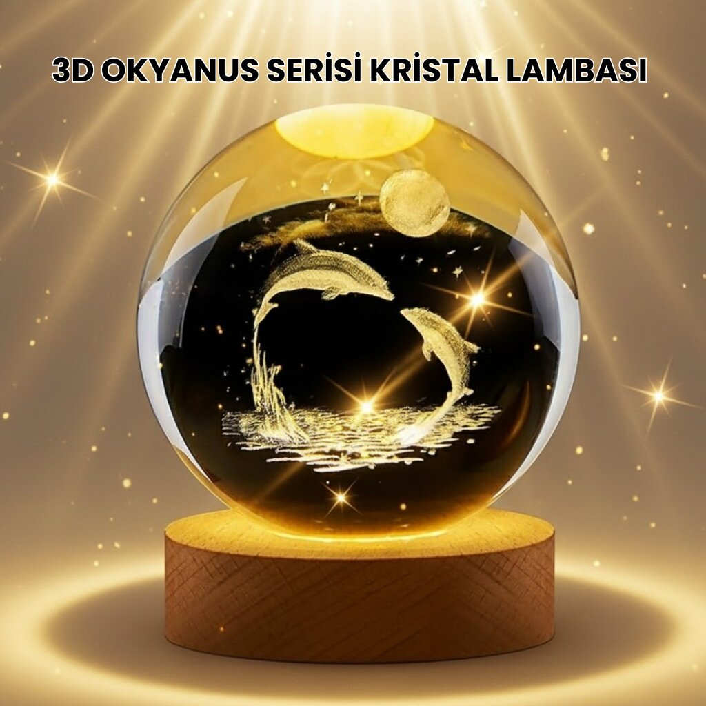 Lazer İşlemeli Yunus Kristal Küre Sıcak Işıklı Ahşap Standlı Lazer İşlemeli Yunus Kristal Küre Sıcak Işıklı Ahşap Standlı